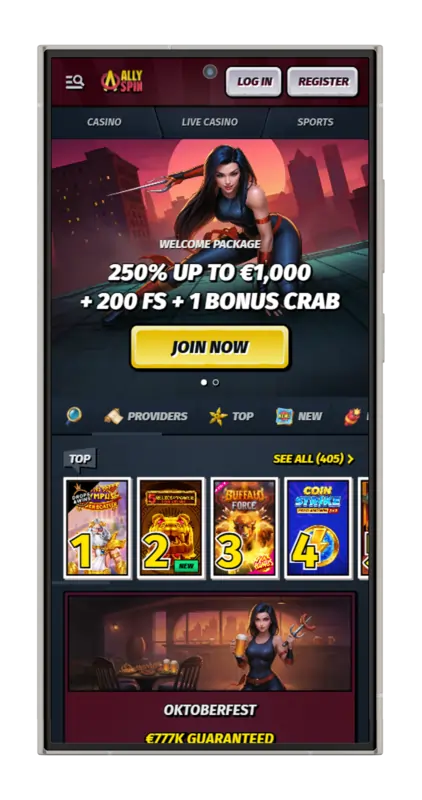 Allyspin Casino - Wersja mobilna