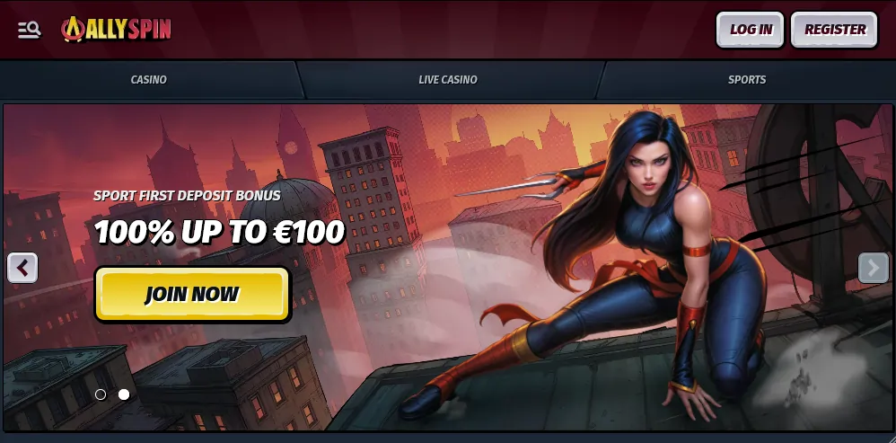 Allyspin Casino - Interfejs strony głównej